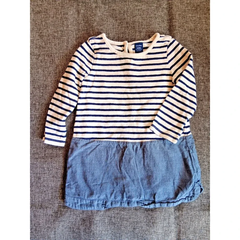 Shirt 18 To 24 months Girls Baby Gap Blue And White Striped Long Sleeved Denim